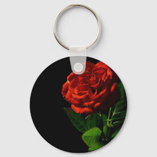 Rode Roos op Zwarte Bloemen Sleutelhanger