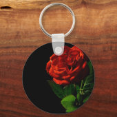 Rode Roos op Zwarte Bloemen Sleutelhanger (Voorkant)