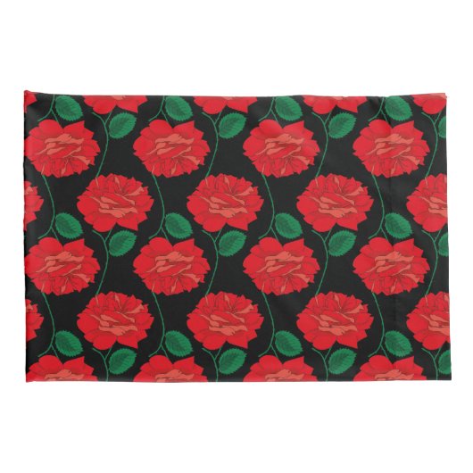 Rode roos op zwarte Kussensloop (Achterkant-Rechts)