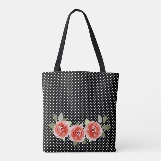 Rode Roos op Zwarte Witte Stippen Tote Bag (Achterkant)