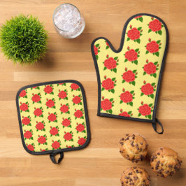 Rode Roos Ovenwant & Pannenlap Set