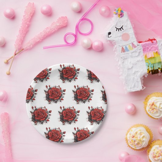 Rode roos papieren bordje (Feest)