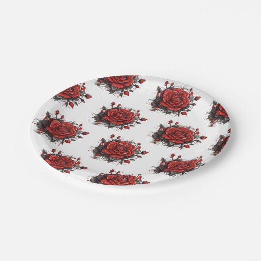 Rode roos papieren bordje (Gekanteld)