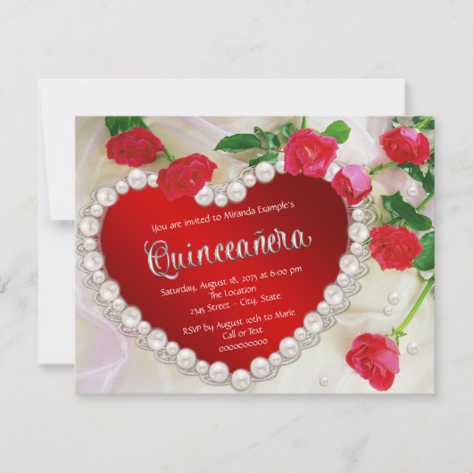 Rode Roos Parel Quinceañera Kaart (Voorkant)