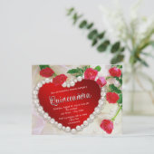 Rode Roos Parel Quinceañera Kaart (Staand voorkant)
