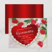 Rode Roos Parel Quinceañera Kaart (Voorkant / Achterkant)