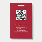 Rode Roos, Personeelsfoto ID met QR-code, Bedrijf Badge (Achterkant)