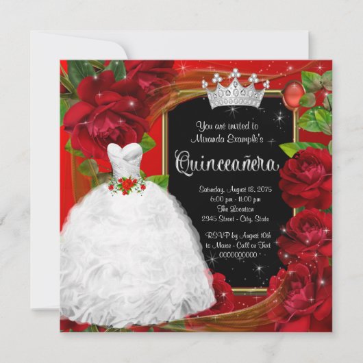 Rode Roos Prinses Quinceanera Kaart (Voorkant)