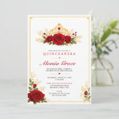 Rode Roos Prinses Quinceañera Uitnodiging Template (Staand voorkant)