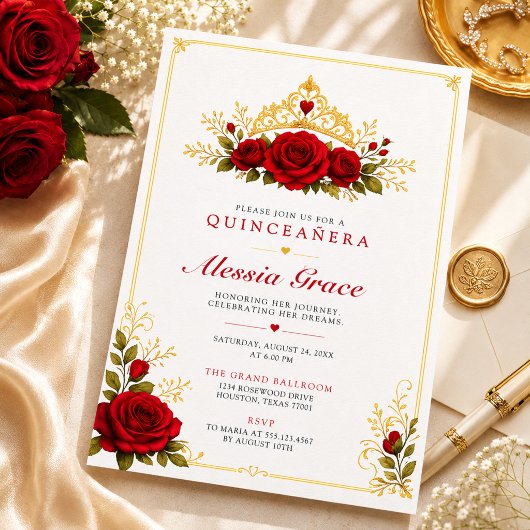 Rode Roos Prinses Quinceañera Uitnodiging Template