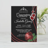 Rode Roos Quinceañera Feest Kaart (Staand voorkant)