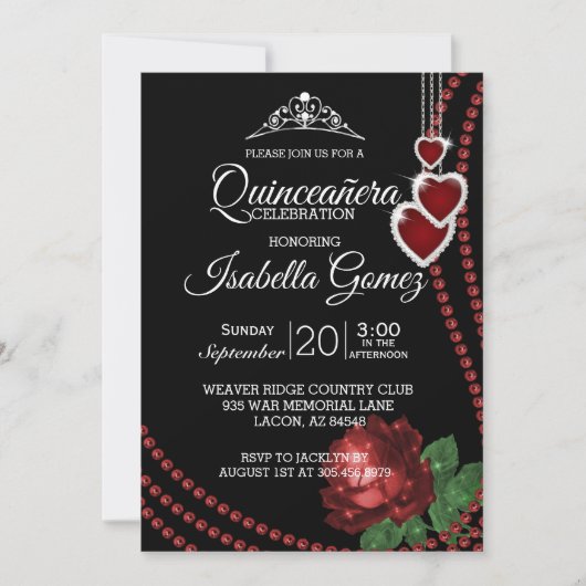 Rode Roos Quinceañera Feestviering Kaart (Voorkant)