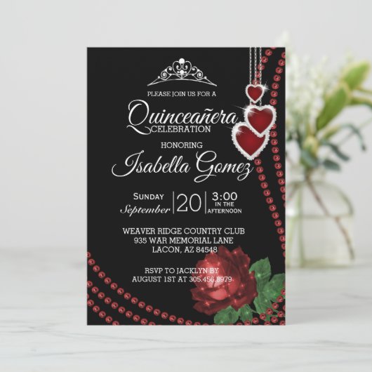 Rode Roos Quinceañera Feestviering Kaart (Staand voorkant)