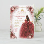 Rode Roos Quinceañera Uitnodiging (Staand voorkant)