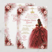 Rode Roos Quinceañera Uitnodiging (Voorkant / Achterkant)