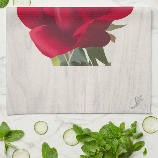 Rode roos - Red rose Theedoek (Gevouwen)