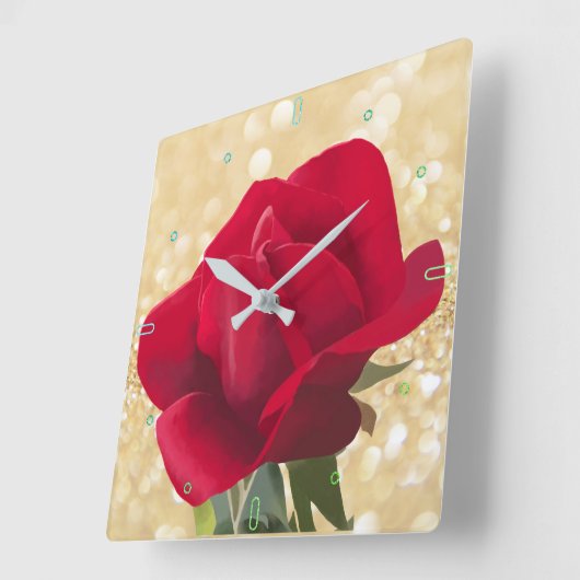 Rode roos - Red rose Vierkante Klok (Hoek)
