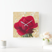 Rode roos - Red rose Vierkante Klok (Huis)