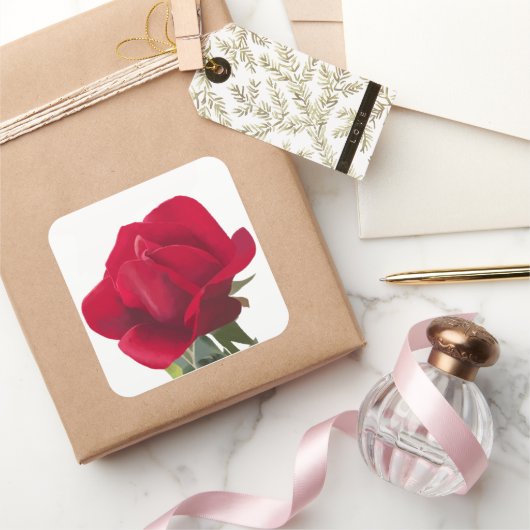 Rode roos - Red rose Vierkante Sticker (Geschenken)