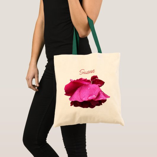 Rode Roos Regendruppels Bloemstuk Persoonlijk Tote Bag (Voorkant (product))