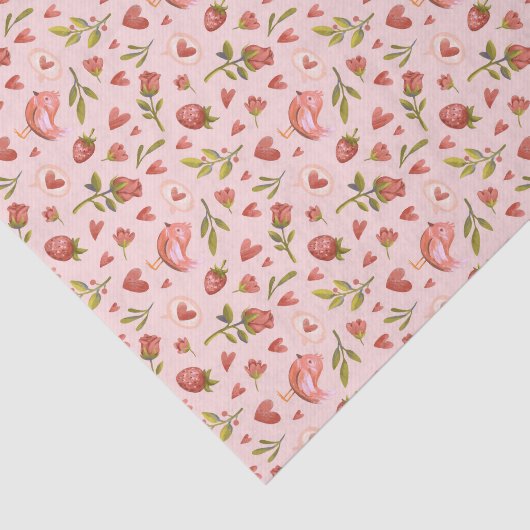 Rode Roos Romantisch Hart Patroon Valentijnsdag Tissuepapier (Detail)