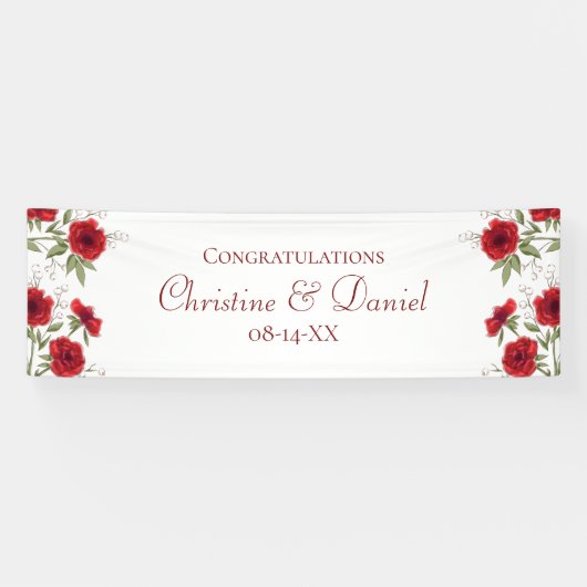 Rode Roos Romantische Trouwdag Spandoek (Horizontaal)