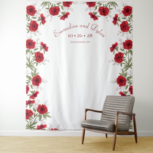 Rode Roos Romantische Trouwfoto Achtergrond Wandkleed (In situ)