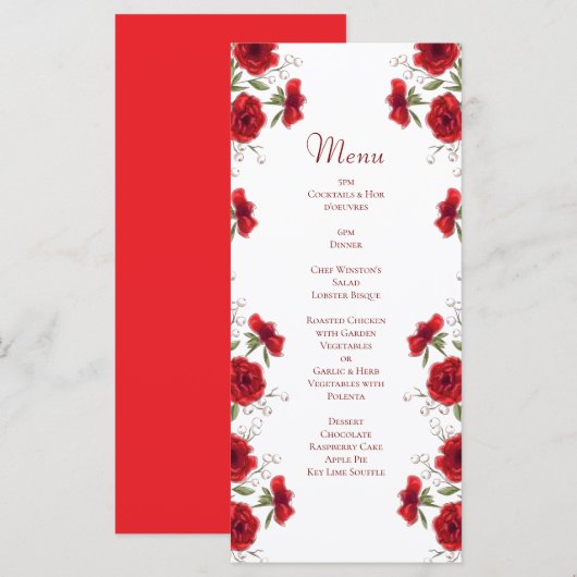Rode Roos Romantische Trouwmenu's Menu (Voorkant / Achterkant)