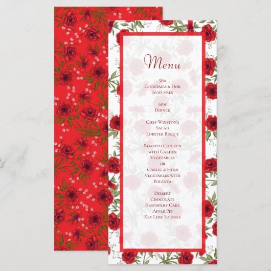 Rode Roos Romantische Trouwmenu's Menu (Voorkant / Achterkant)