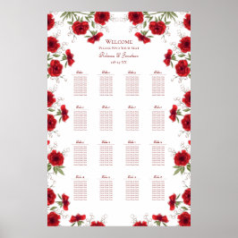 Rode Roos Romantische Trouwzaal Stoelenplattegrond Poster