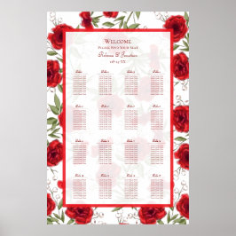 Rode Roos Romantische Trouwzaal Stoelenplattegrond Poster