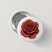 Rode Roos Ronde Button 3,2 Cm (Voorkant /achterkant)