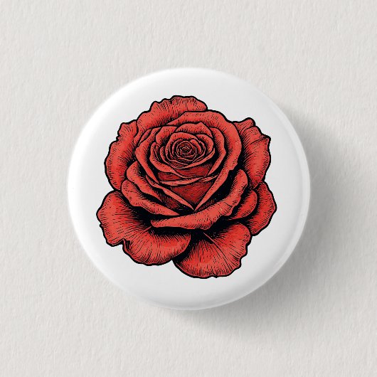 Rode Roos Ronde Button 3,2 Cm (Voorkant)