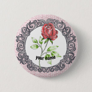 Rode roos ronde button 5,7 cm