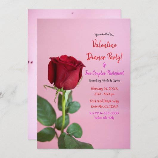 Rode Roos Roze Bloem Feestelijke Verjaardagsfeest Kaart (Voorkant / Achterkant)