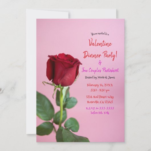 Rode Roos Roze Bloemendinerfeest Verjaardag Kaart (Voorkant)