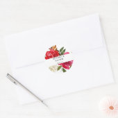 Rode Roos & Roze Bloemstuk 2 Bedankt Ronde Sticker (Envelop)