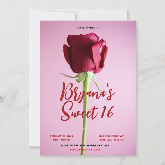Rode Roos Roze Zoete 16 Verjaardagsfeestje Kaart (Voorkant)
