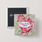 Rode Roos Rozen Bloem Patroon Papier Feestbord Vierkante Button 5,1 Cm (Voorkant /achterkant)