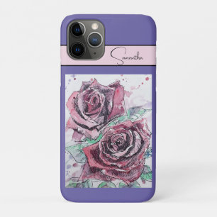 Rode Roos Rozen Bloem Waterverf Bloemrijk Paarse K Case-Mate iPhone Case