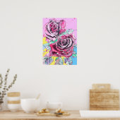 Rode Roos Rozen Bloemige Waterverf Poster (Keuken)