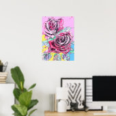 Rode Roos Rozen Bloemige Waterverf Poster (Thuiskantoor)