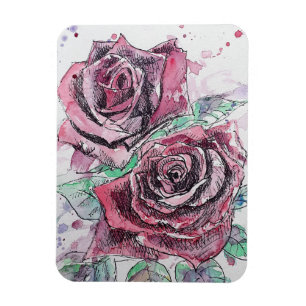 Rode Roos rozen Bloemstuk Bloemen Aquarel Magneet
