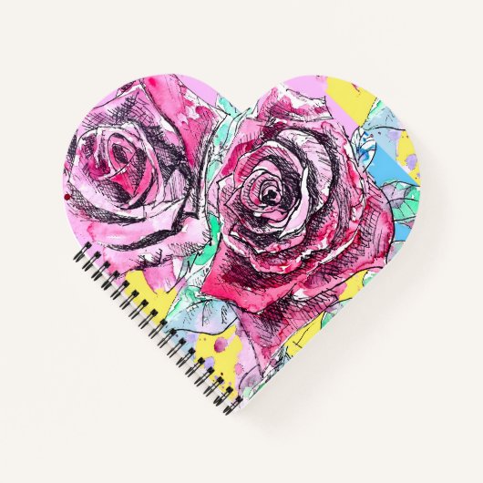 Rode Roos Rozen Waterverf Bloem Bloem Notitieboek (Voorkant)