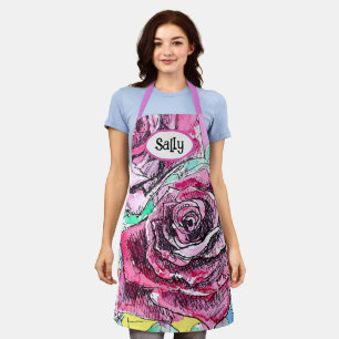 Rode Roos Rozen Waterverf Bloemstuk Bloemen Bloem Schort