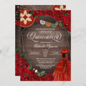 Rode Roos Rustieke Charra/Mariachi Jurk Quinceañer Kaart (Voorkant / Achterkant)