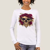 Rode Roos Schedel | Gotische Halloween T-shirt (Voorkant volledig)