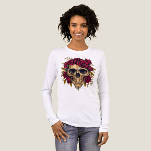 Rode Roos Schedel Gotische Halloween T-shirt