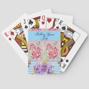 Rode Roos Shabby Chic Waterverfrozen Roze Blauw Pokerkaarten