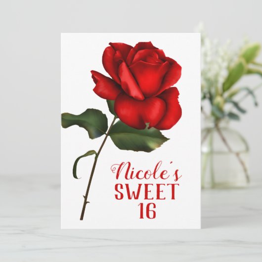 Rode Roos Sneeuwwitje & De Prins Sweet 16 Feest Kaart (Staand voorkant)